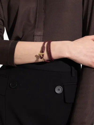 Tom Ford Braided Leather T-bar Bracelet In Brown