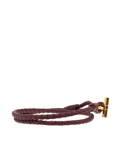 Tom Ford Braided Leather T-bar Bracelet In Brown