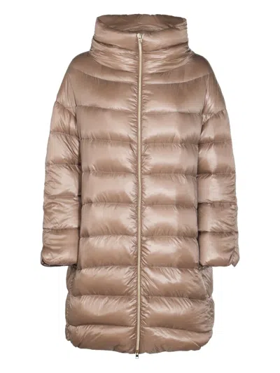Herno Quilted High-neck Oversized Coat In Brown