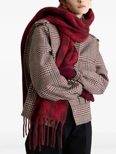 Patou Monogram Fringed Scarf In Red