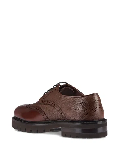 Ferragamo Leather Brogue Shoes In Brown