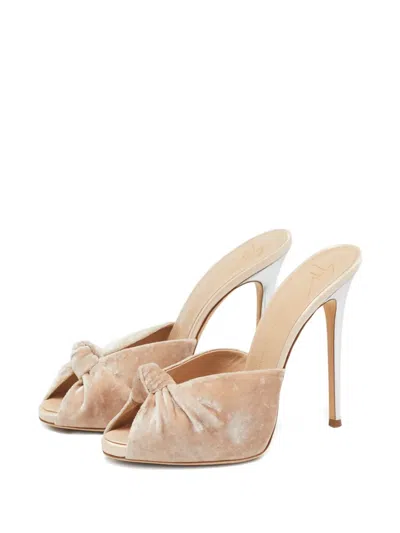 Pre-owned Giuseppe Zanotti Vintage 130mm Velvet Heeled Sandals In Neutral