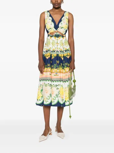 Farm Rio Midi Floral Cut-out Dress