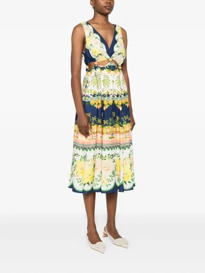 Farm Rio Midi Floral Cut-out Dress