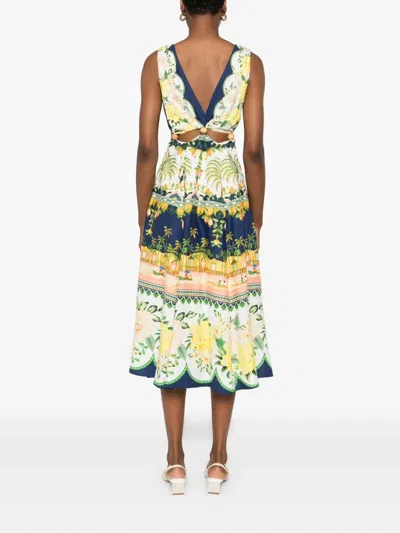 Farm Rio Midi Floral Cut-out Dress