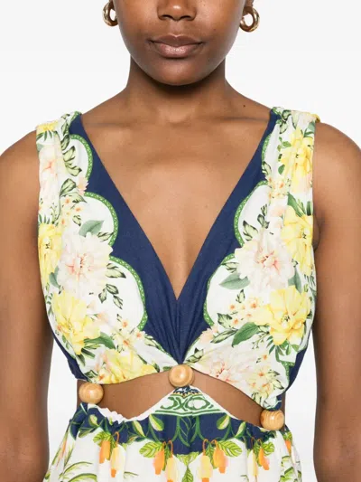Farm Rio Midi Floral Cut-out Dress