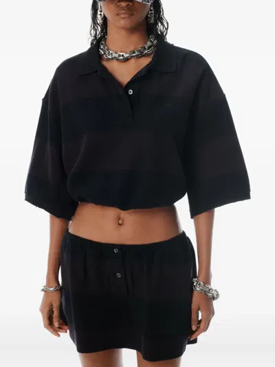 Alexander Wang Cropped Polo Shirt In Black