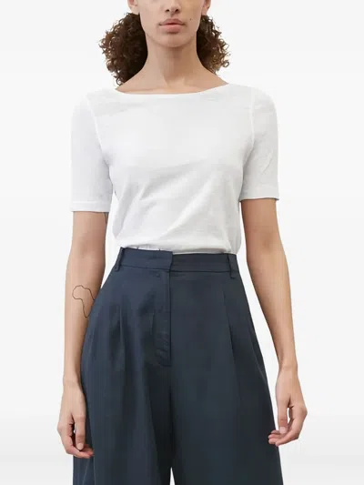 Marc O'polo Boat-neck Short-sleeves Top In White