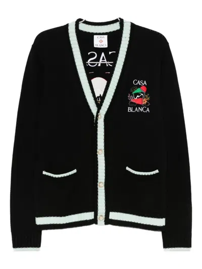 Casablanca Embroidered Panel Cardigan In Black