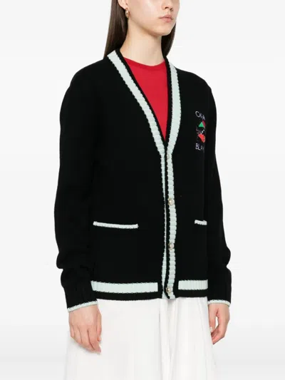 Casablanca Embroidered Panel Cardigan In Black