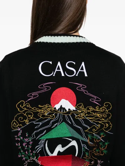 Casablanca Embroidered Panel Cardigan In Black