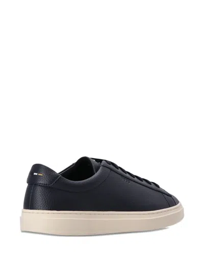 Hugo Boss Faux-leather Trainers With Plain And Grained Textures In Blue