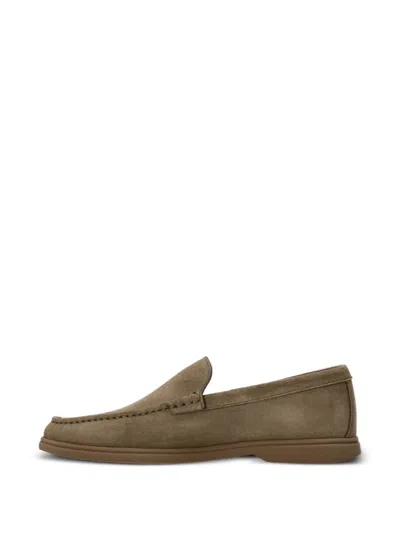 Hugo Boss Sienne Suede Loafers Open Green In Brown