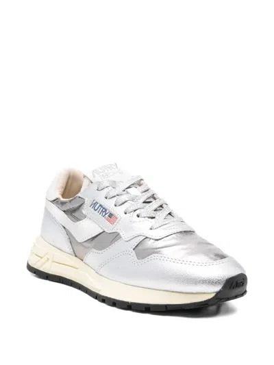Autry Reelwind Metallic Leather Sneakers In White