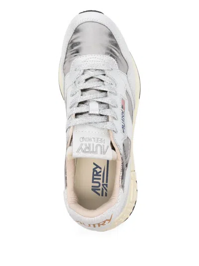 Autry Reelwind Metallic Leather Sneakers In White