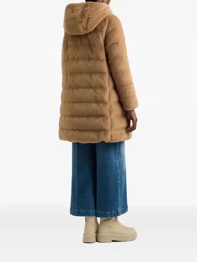 Herno Hooded Quilted Faux Fur Coat In Brown