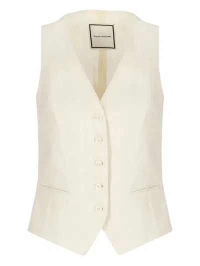 Tagliatore Ivory Cotton-linen Gilet With V-neck Design And Button Fastening