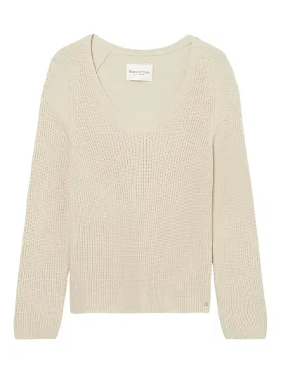 Marc O'polo V-neck Ribbed Sweater In Green