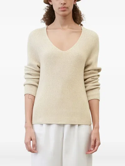 Marc O'polo V-neck Ribbed Sweater In Green