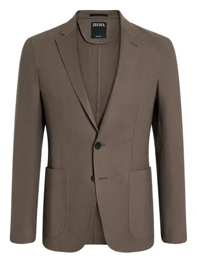 Zegna Oasi Linen Blazer In Brown