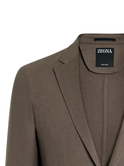 Zegna Oasi Linen Blazer In Brown