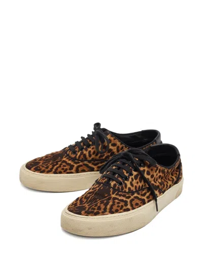 Pre-owned Saint Laurent Leopard-print Canvas Sneakers