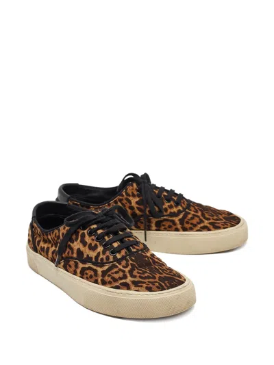 Pre-owned Saint Laurent Leopard-print Canvas Sneakers