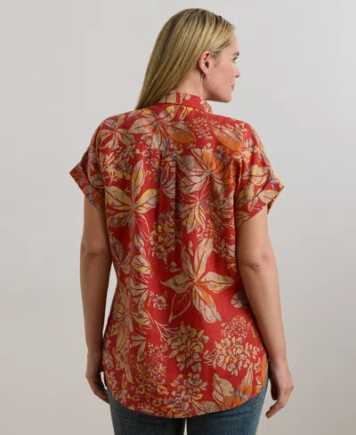 Ralph Lauren Plus Size Relaxed-fit Floral Short-sleeve Shirt In Red
