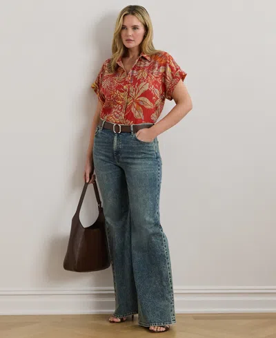 Ralph Lauren Plus Size Relaxed-fit Floral Short-sleeve Shirt In Red