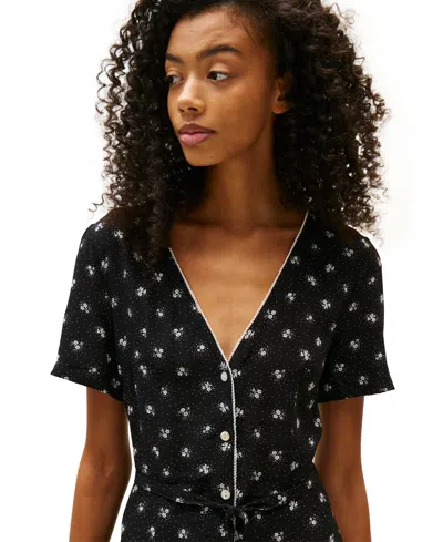 Tommy Jeans Women's Floral-print Picot-trim Shirtdress