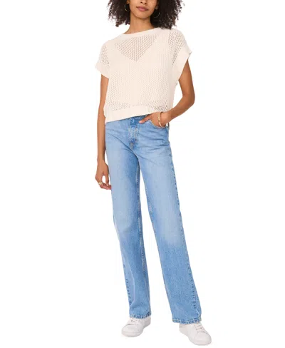 Vince Camuto Women's Crewneck Cap Sleeve Open-stitch Sweater
