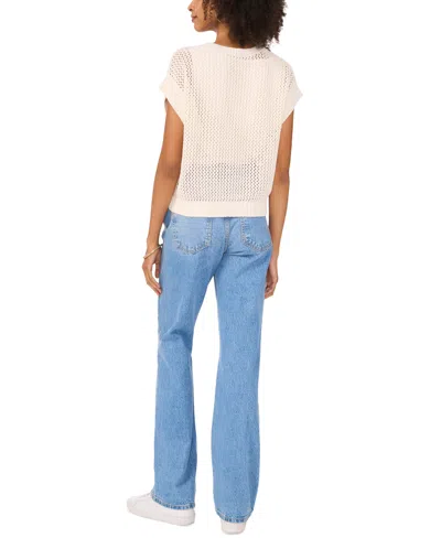 Vince Camuto Women's Crewneck Cap Sleeve Open-stitch Sweater