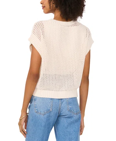 Vince Camuto Women's Crewneck Cap Sleeve Open-stitch Sweater