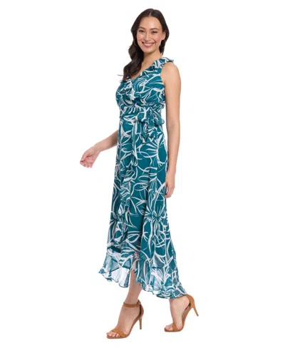 London Times Petite Floral-print Ruffled Maxi Dress