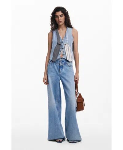 Desigual Patchwork Crop Denim Vest