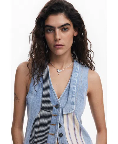 Desigual Patchwork Crop Denim Vest