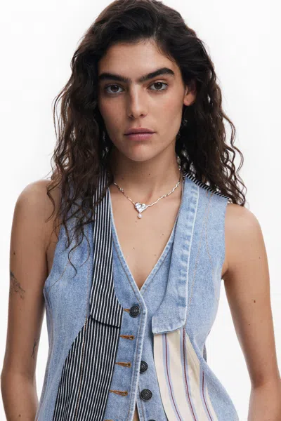 Desigual Patchwork Crop Denim Vest