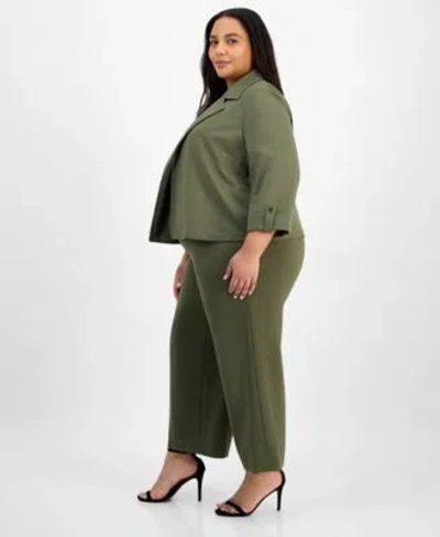 Anne Klein Plus Size Notch Collar Jacket Pleated Top Pull On Pants