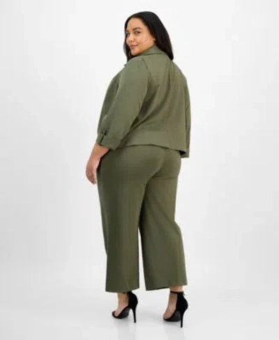 Anne Klein Plus Size Notch Collar Jacket Pleated Top Pull On Pants