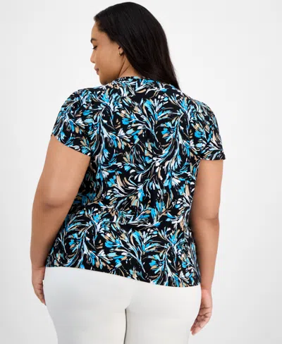 Ak Anne Klein Plus Size Printed Tulip-sleeve Blouse