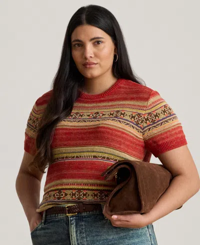 Ralph Lauren Plus Size Geo-striped Short-sleeve Sweater