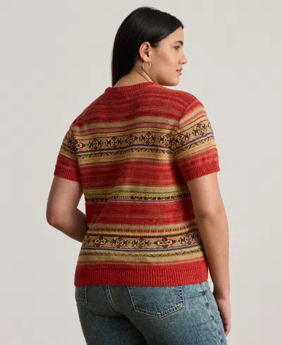 Ralph Lauren Plus Size Geo-striped Short-sleeve Sweater