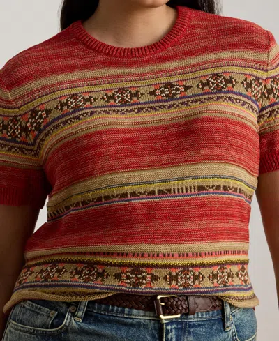 Ralph Lauren Plus Size Geo-striped Short-sleeve Sweater