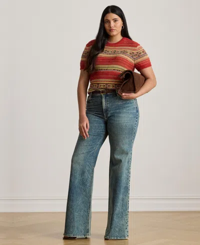 Ralph Lauren Plus Size Geo-striped Short-sleeve Sweater