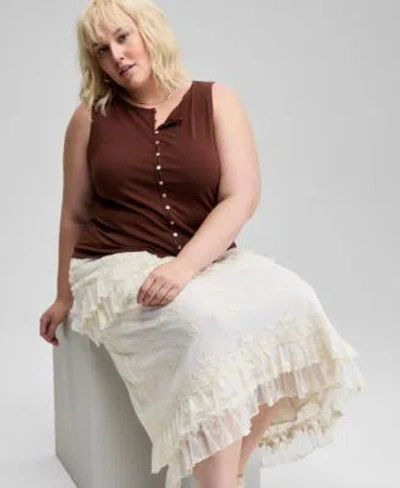 And Now This Now This Trendy Plus Size Button Front Tank Top Lace Ruffle Trim Maxi Skirt Exclusively At Macys