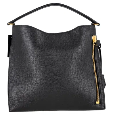 Tom Ford Alix Hobo In Black Grained Leather