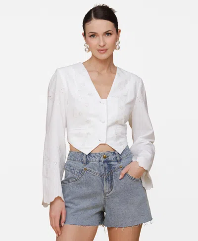 Avec Les Filles Eyelet Embroidery Crop Cotton Shirt