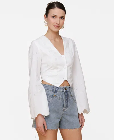 Avec Les Filles Eyelet Embroidery Crop Cotton Shirt