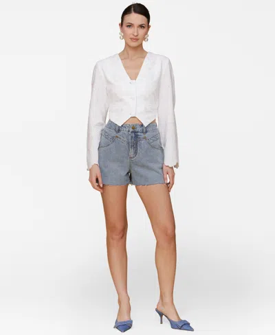 Avec Les Filles Eyelet Embroidery Crop Cotton Shirt