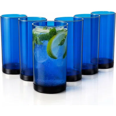 Zulay Kitchen Acrylic Glasses Drinkware - 6 Piece Unbreakable Plastic Tumblers 24oz In Blue